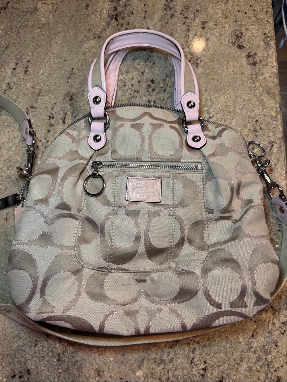 Coach Beige Satchel with Light Pink Trim